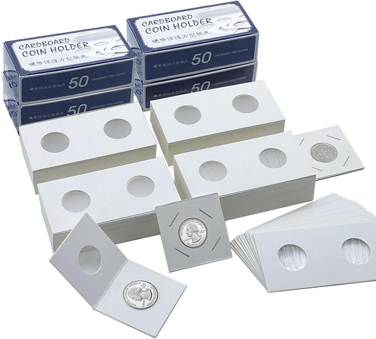 200 PCS Premium Cardboard Coin Flips 2 x 2 inch Coin Collection Supplies for Quarter, Mylar Coin