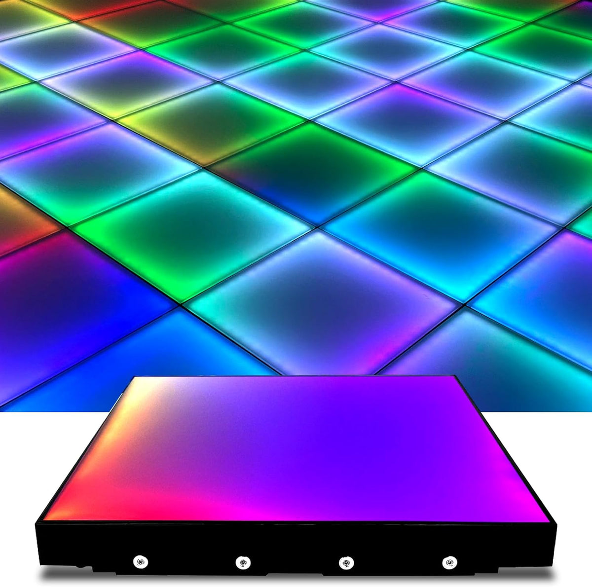 Dance Floor Stage Lights-Tempered Glass with Flight Case - RGB Color Changing Lights for Wedding