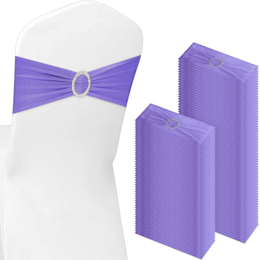 CHENGU 150 Pieces Spandex Stretch Chair Sashes Bows Elastic Chair Cover Bands Ties with Buckle