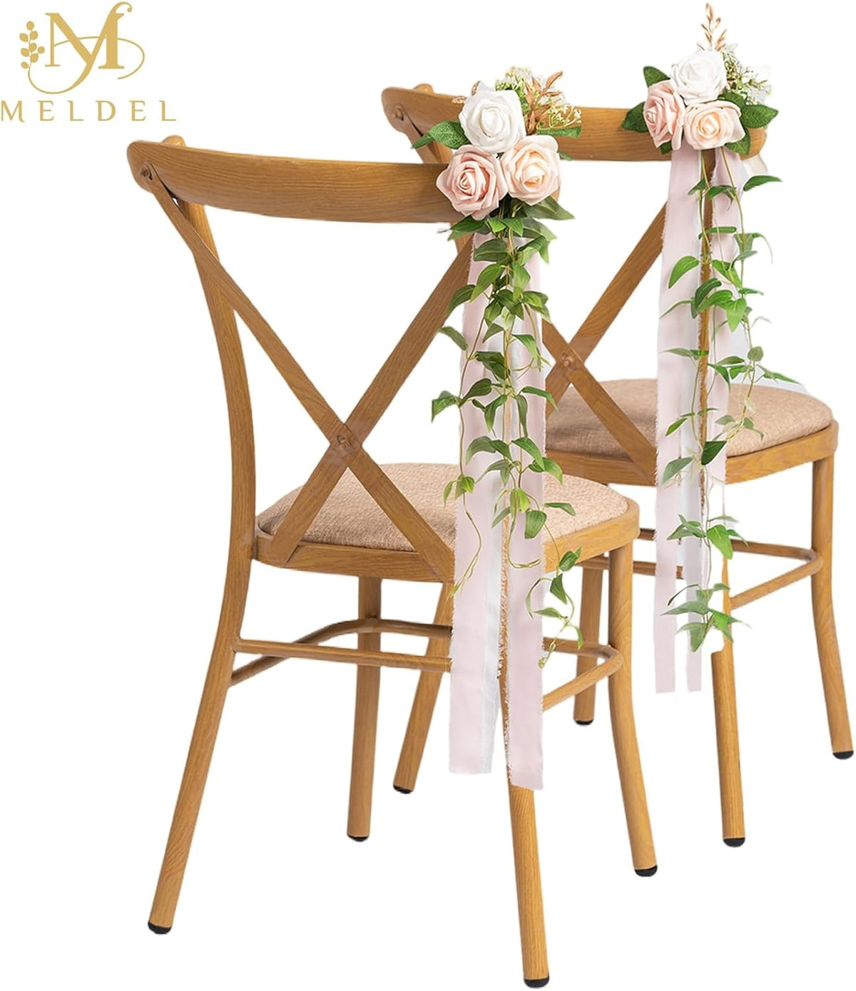 Meldel Wedding Chair Decorations Set of 10 Aisle Artificial Flowers White Pink Rose Garland with