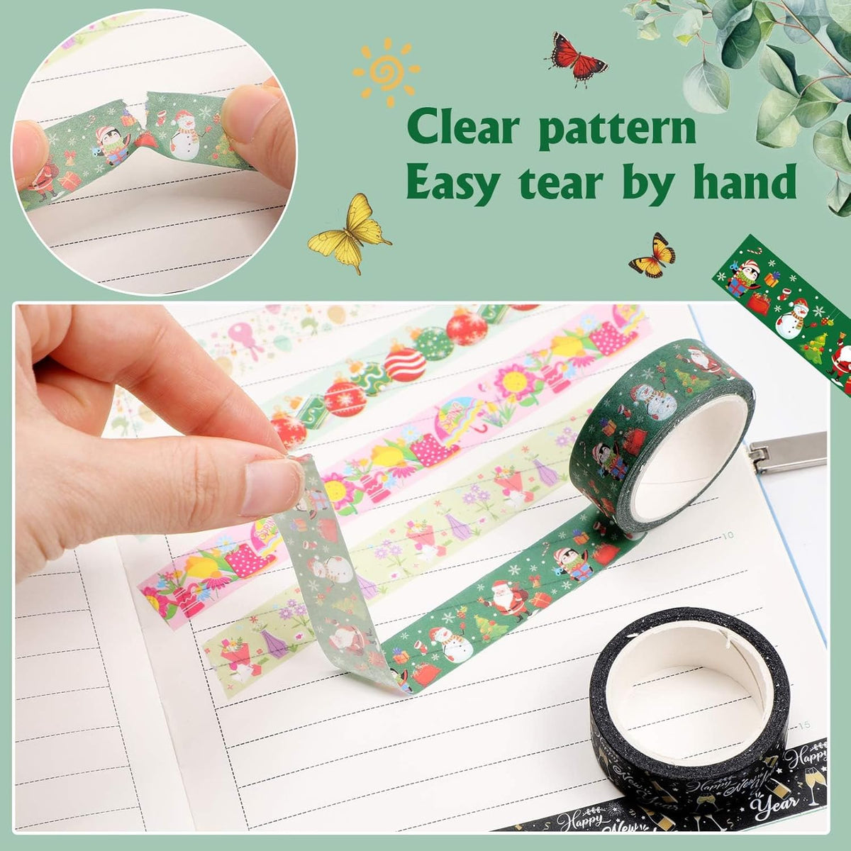 TaoBary 33 Rolls Holiday Plaid Washi Tape, 15 mm Seasonal Washi Tape Set Bohemian Colorful Vintage