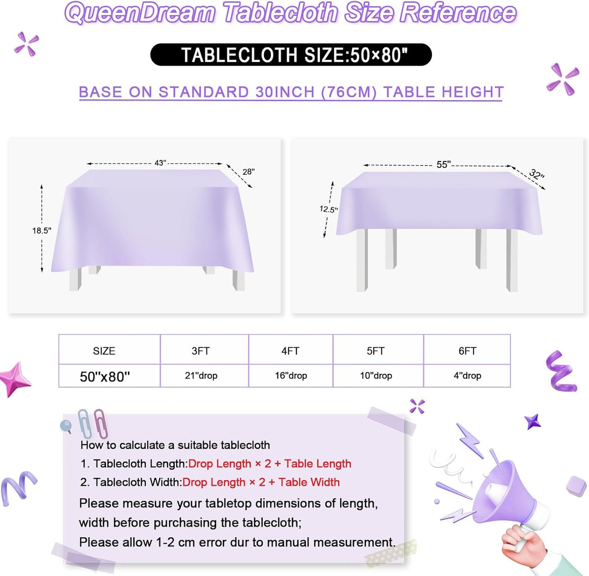 QueenDream Purple Tablecloth Party Table Decorations: 50x80 Inch Sequin Fabric Table Drapes for