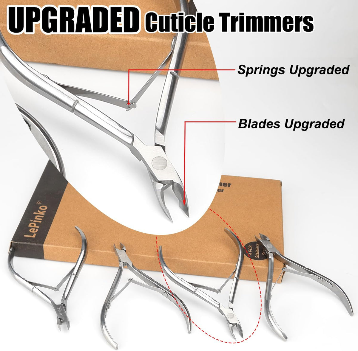 LePinko 4 Packs Upgraded Cuticle Trimmer kit, Sharp Dead Skin Clipper, Labor-saving Cuticula