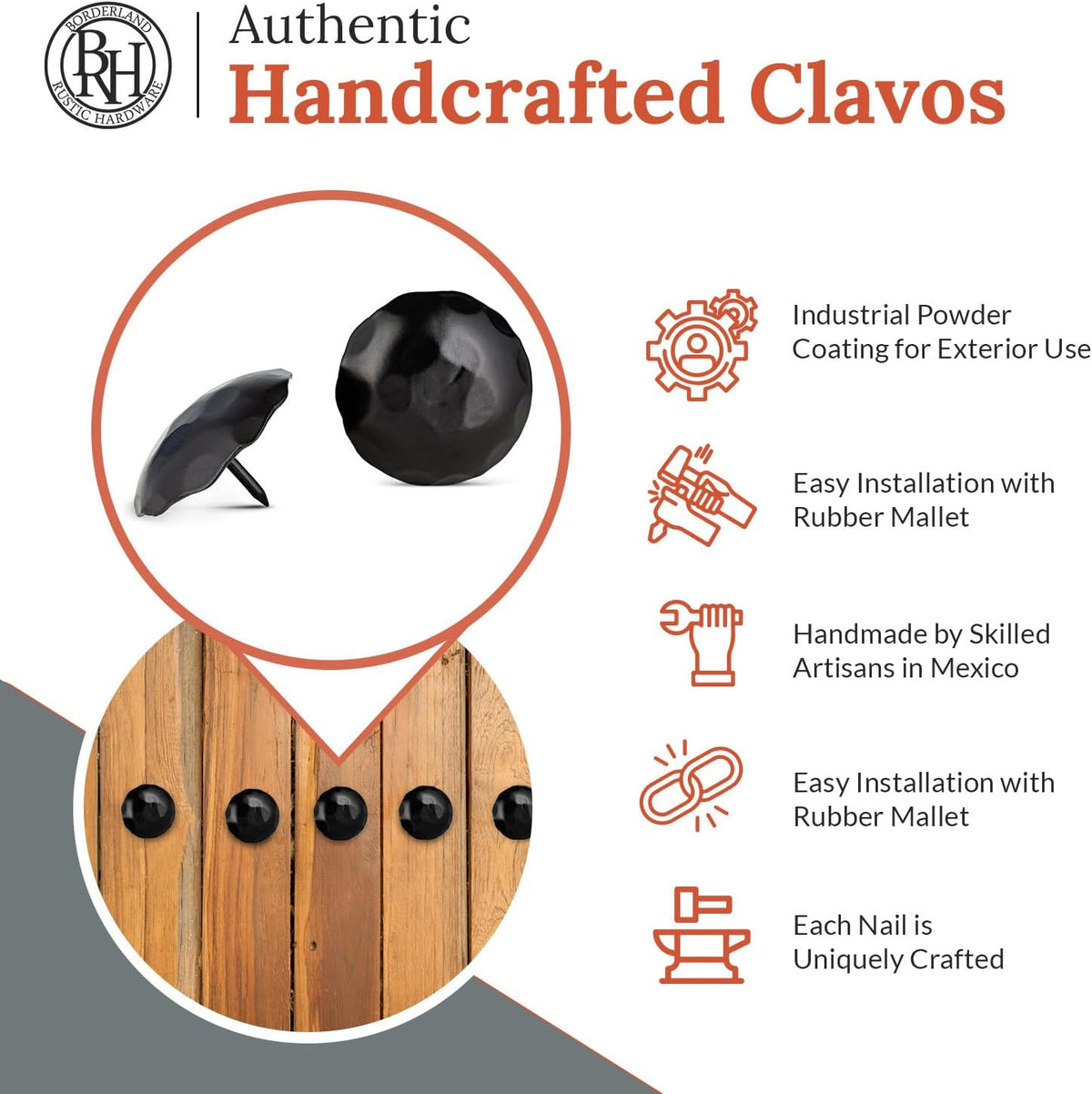 10 Pack 2" Round Head Iron Clavos Decorative Nails – Black – Handmade Rustic Round Fasteners for