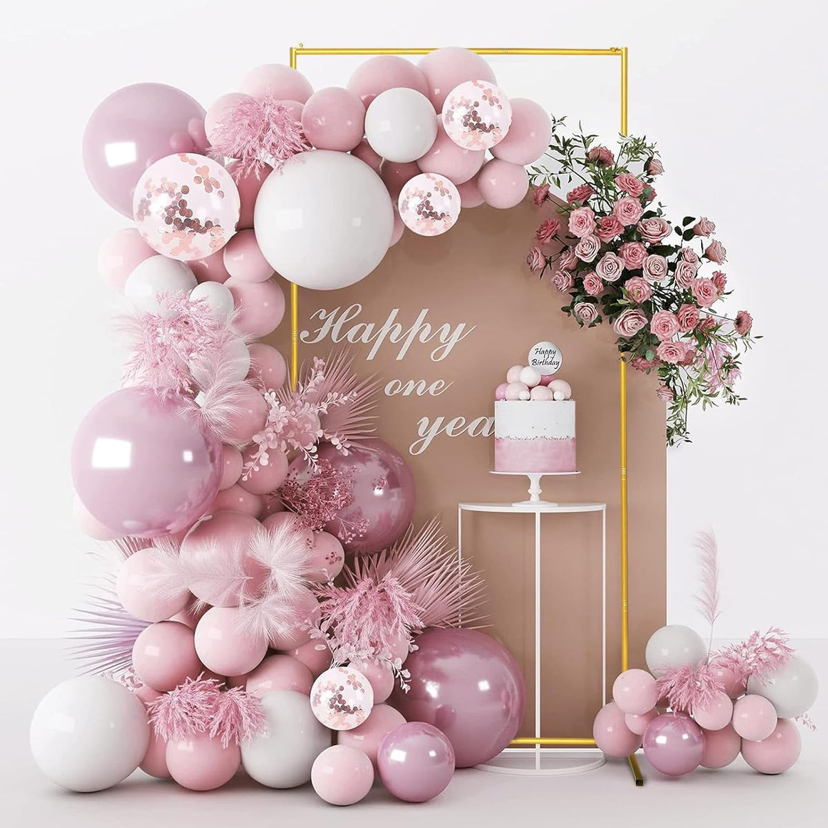 Metal Wedding Arch Backdrop Stand 6.6x3.3 FT Gold Square Balloon Arch Frame for Wedding, Birthday