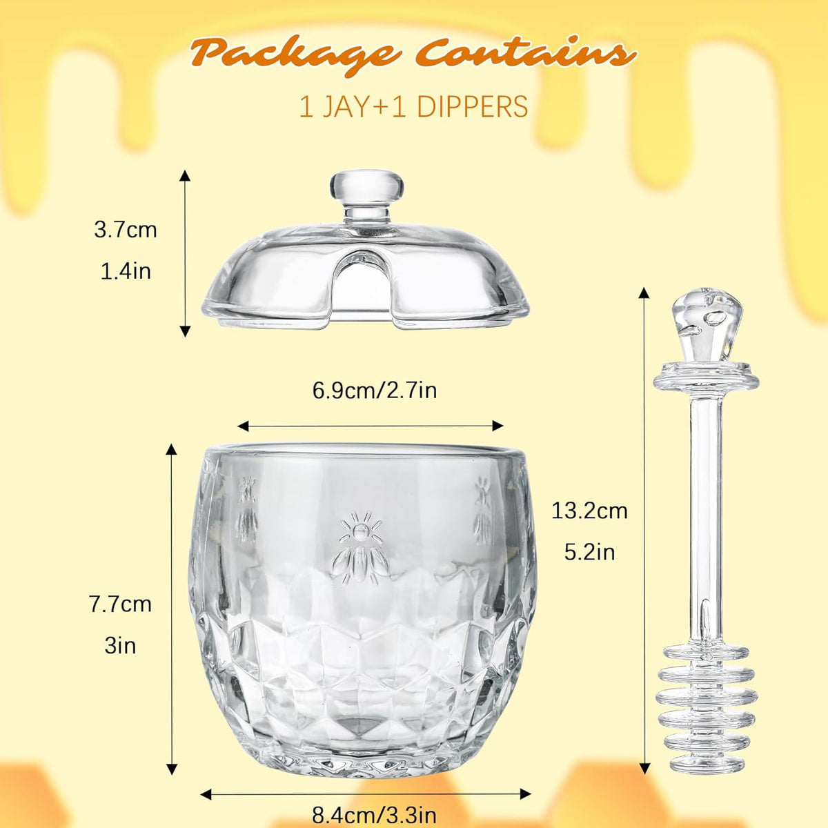 kanpura Honey Pot with Dipper and Lid Glass Honey Jar with Dipper Wide Mouth Honey Containers