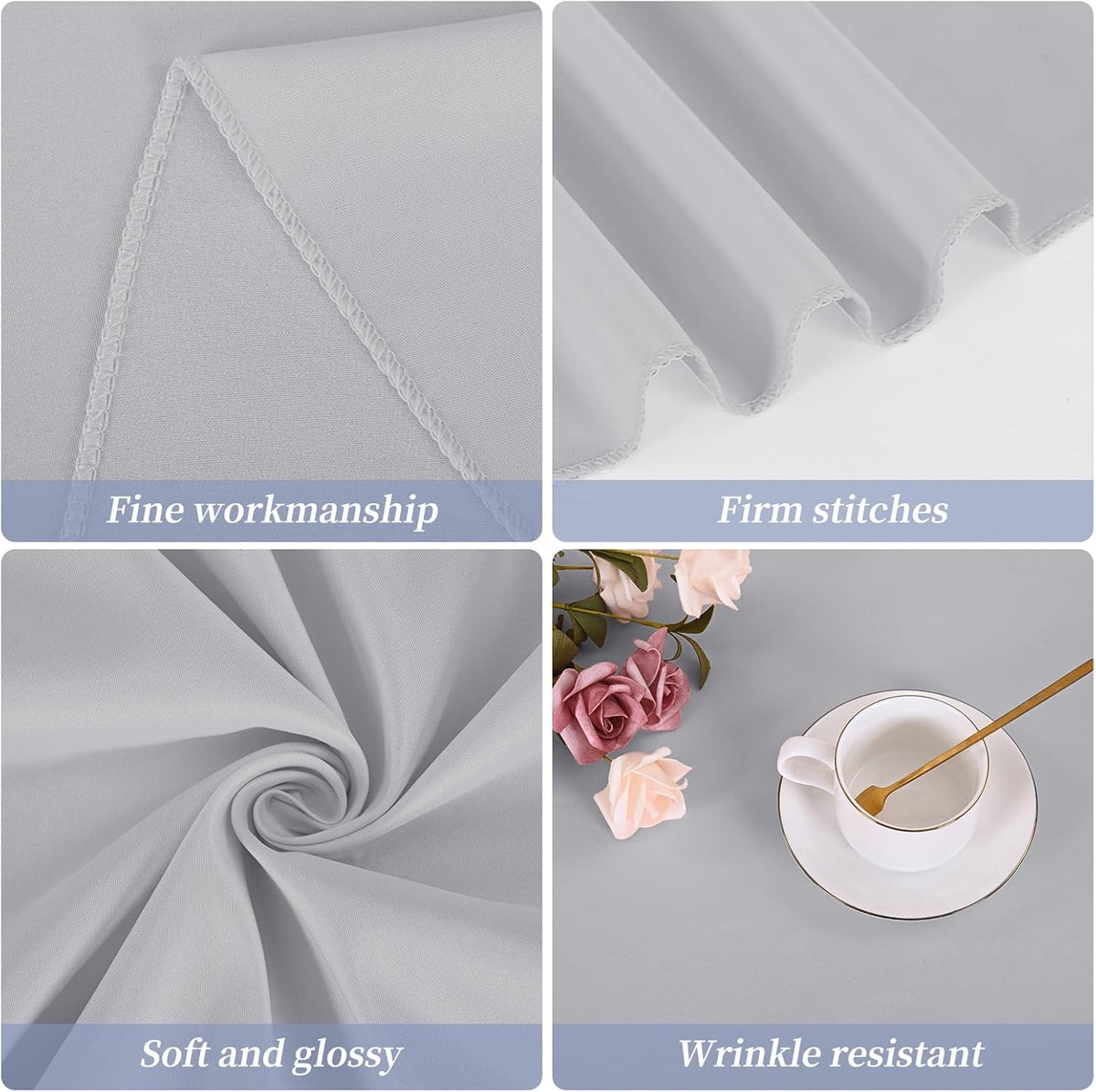 12 Pack Round Tablecloth 90 Inch - Light Grey Polyester TableCloth for Round Table, Premium Light