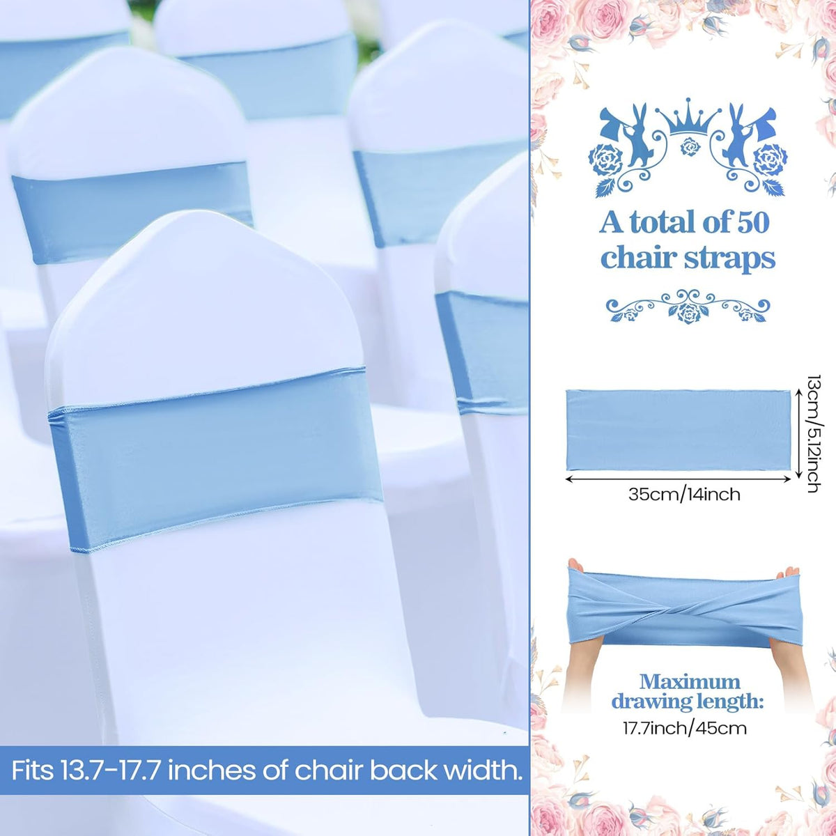 Kinlop 50 Pcs Spandex Chair Sashes Bows Chair BandB0C3V282KGs Slider Sashes for Covers Elastic