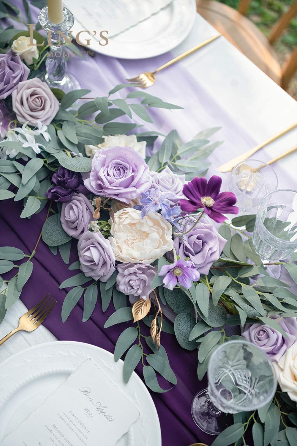 Ling's Moment Flower Garland - 6FT Eucalyptus & Rose - Sweetheart Table Decor for Wedding