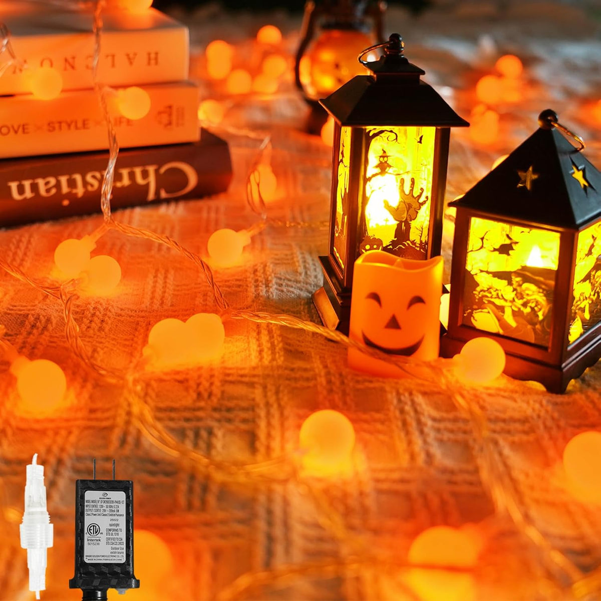 Connectable Orange Halloween Lights Outdoor Indoor - 43FT 100LED Globe String Lights Plug in with