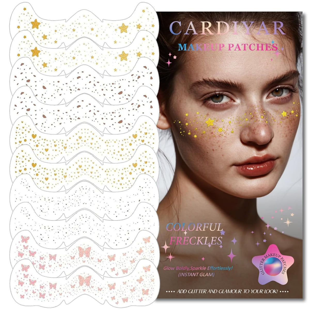 Glitter Freckles, 24PCS Glitter Freckles Face Tattoo, Sparkle Freckles for Women, Waterproof Gold