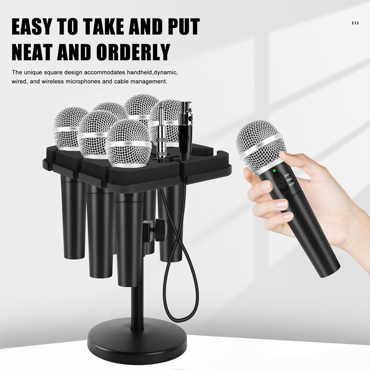 Multi Microphone Holder, Wired and Wireless Mic Holder for Stand, Hold Up to 7 Microphones