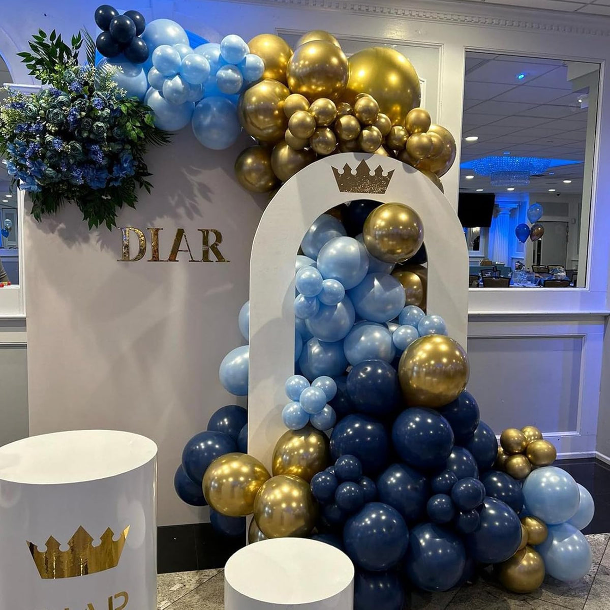 Blue and Gold Balloons, 60Pcs 12Inch Navy Pearl Party Balloons With Metallic Helium Balloon