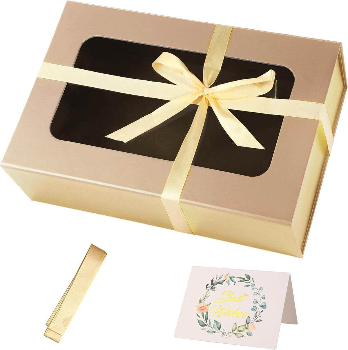 TIACABO Rose Gold Large Gift Box with Window, 13.5"x9"x4.3" Bridesmaid Boxe for Gifts