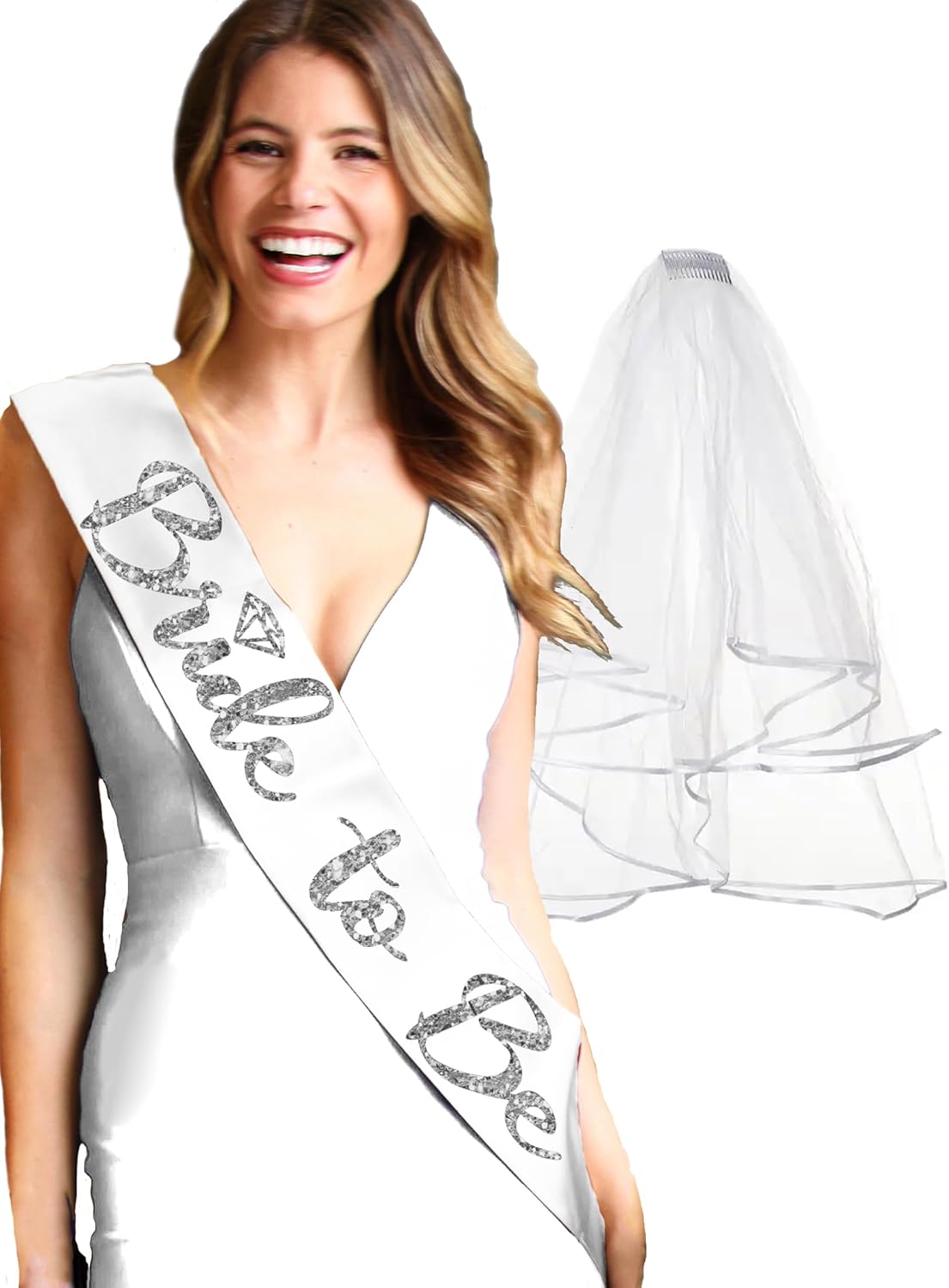 Bride Sash and Veil - BRIDAL GRADE SATIN Bride to Be Sash - Bachelorette Party Outfit - Bridal