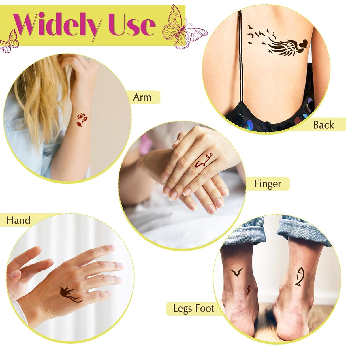 126 PCS Temporary Tattoos Stencils Kit,Temporary Tattoos Kit - 6 Pcs 2 Color(Brown Black) Ink with