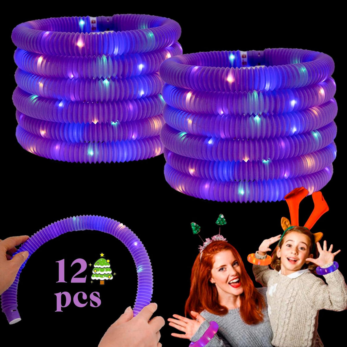 Purple 12 Pack Light Up Party Favors Supplies,Bulk Glow Sticks Bracelet,Necklace Accessories for