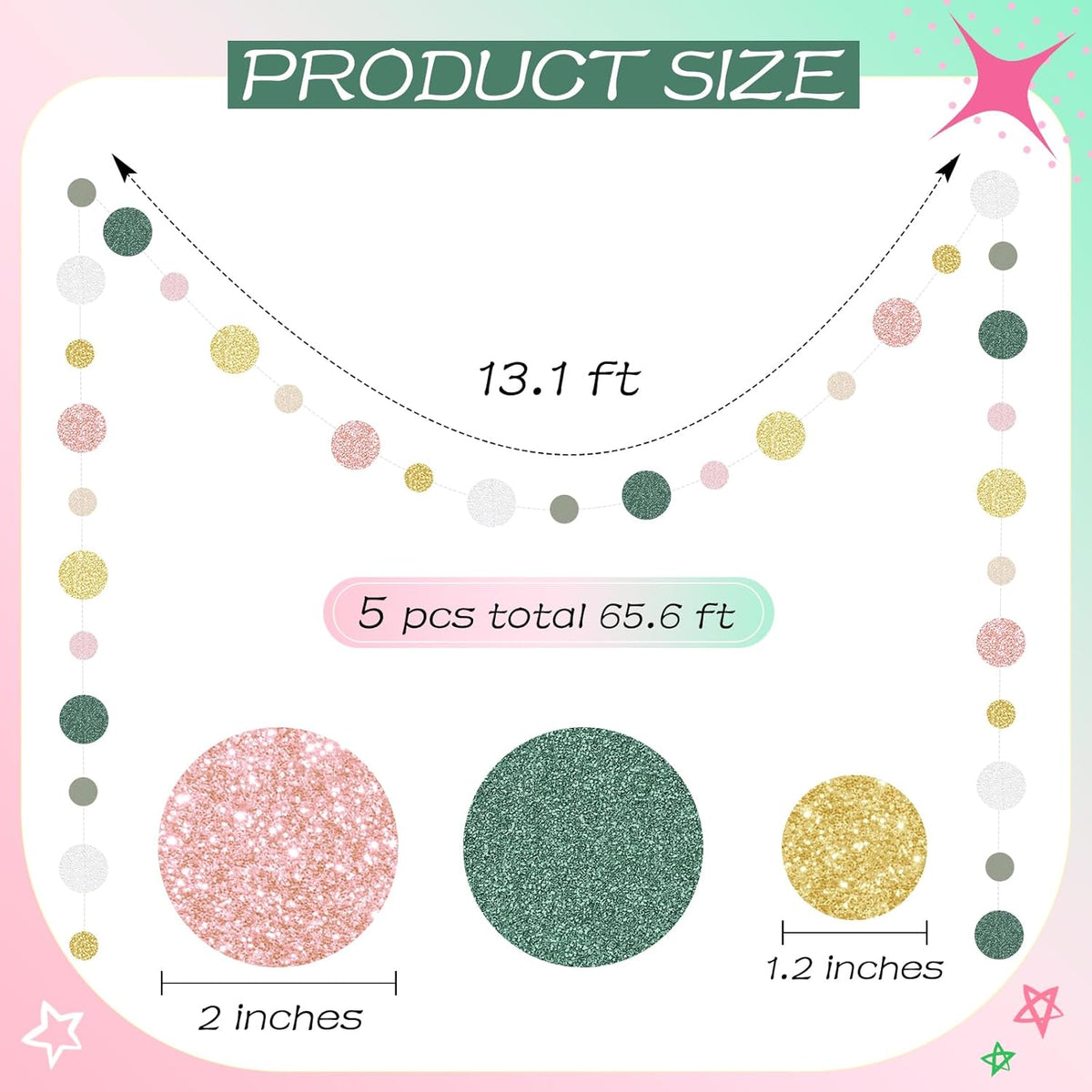 Outus 5 Pieces Colorful Dots Paper Garland Round Glitter Garland Hanging Confetti Streamers