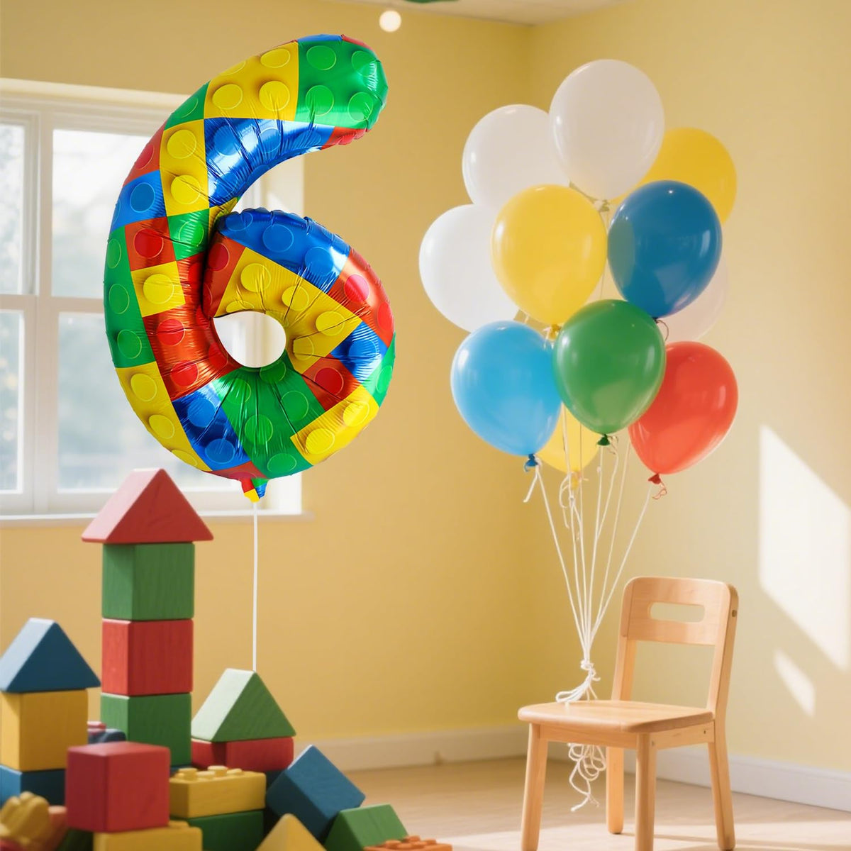 32 Inch Stackable Block Number Balloon – Colorful Brick Building Themed Big Helium Digits for Kids