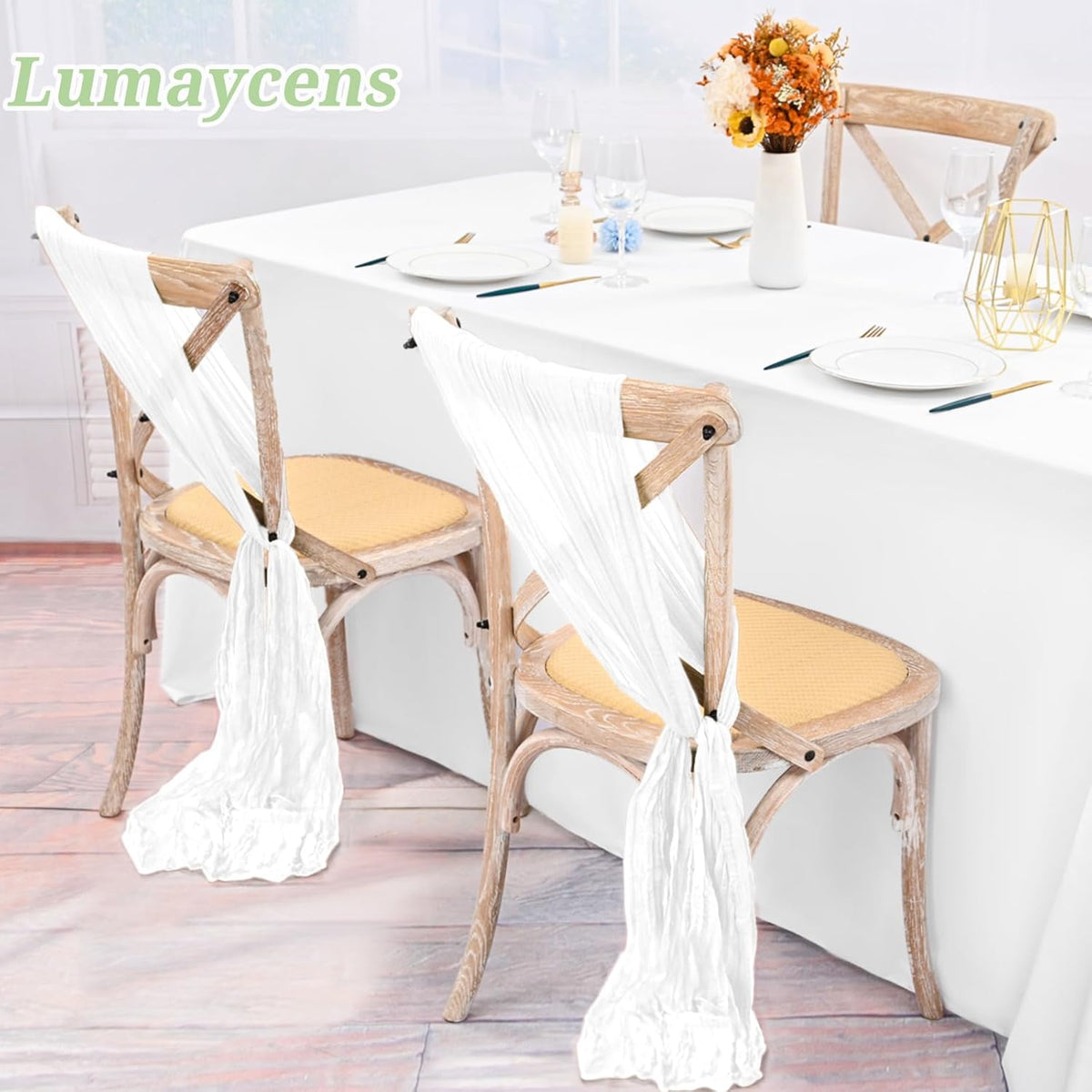 50 PCS Cheesecloth Chair Sashes Bows Wedding Aisle Decorations Chair Ribbon Ties Back Sash for