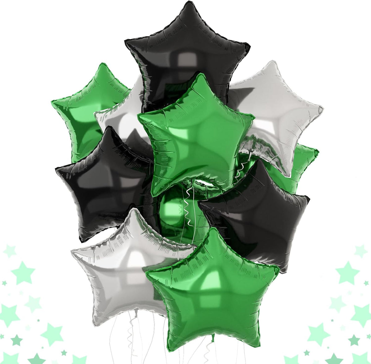 Green Black Star Balloons, 18Inch Balck Olive and Silver Stars Shape Foil Balloons Helium, 12Pcs