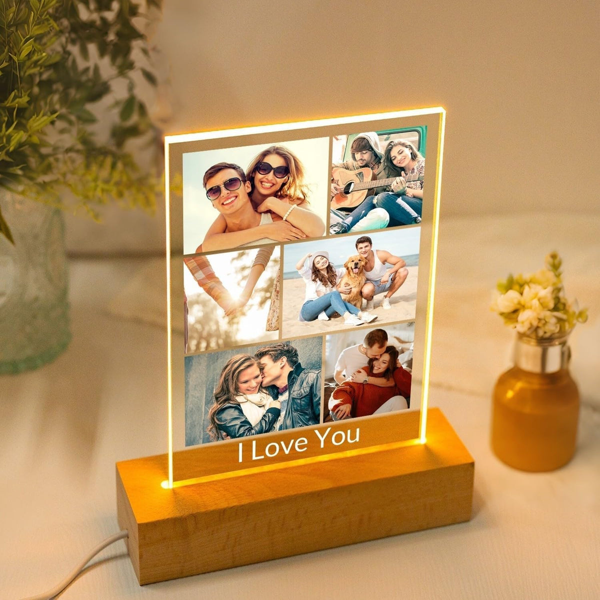 Custom Picture Frames with Photo, Personalized Photo Frame with Night Light, Customized Picture