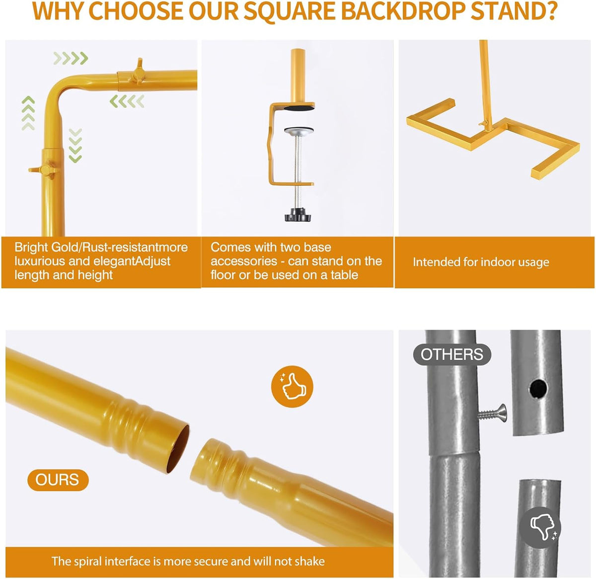 8.2FT Square Arch Backdrop Stand,Metal Gold Backdrop Stand Heavy Duty Adjustable,Extra 2 Clamps