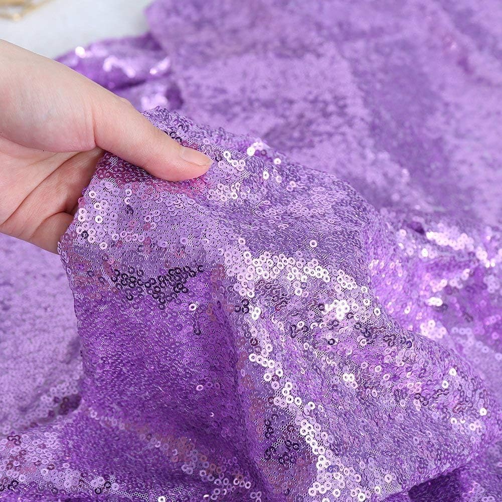 QueenDream Sequin Tablecloth 90"x132" Lavender Party Tablecloth Rectangular Seamless Sequin Table