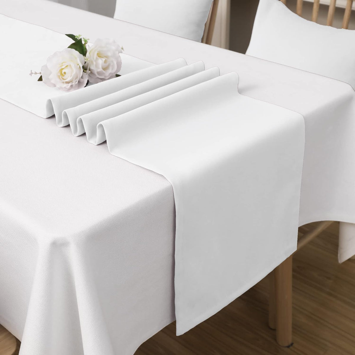 DUALIFE Pure White Table Runner 72 inch Length Soft Color Thick Polyester Decorative Cloth