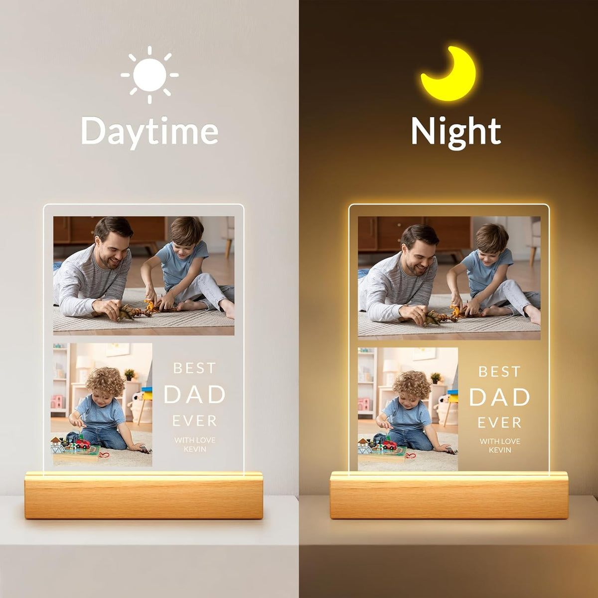 Custom Picture Frames with Photo, Personalized Photo Frame with Night Light, Customized Picture