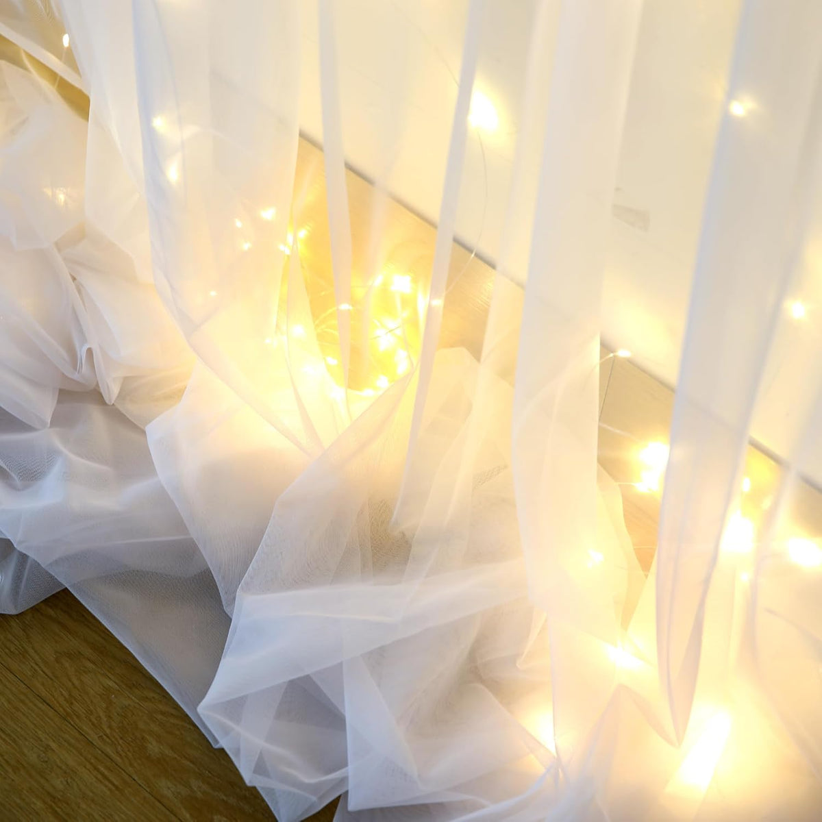 Suppromo White Tulle Backdrop Curtain with Lights String for Parites 20×8ft Sheer Curtains Wedding