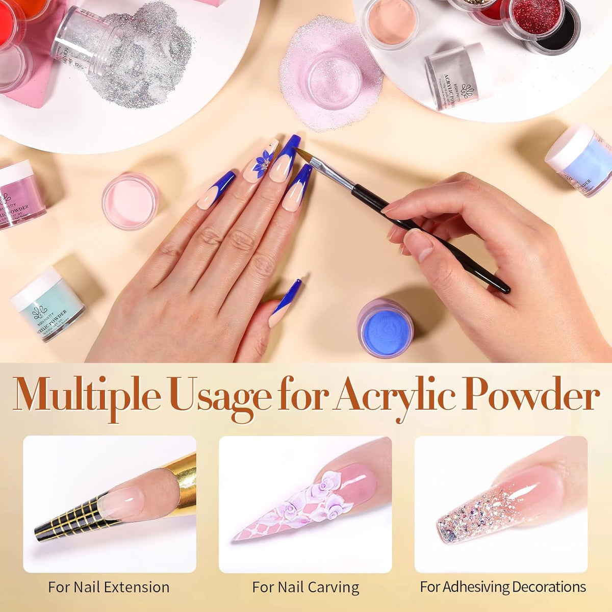 BORN PRETTY Acrylic Powder Set 36 Colors Fall Winter Acrylic Nail Powder Red Purple Green Blue
