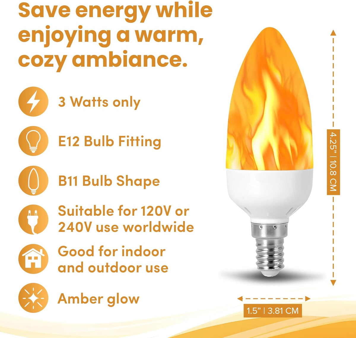 Flame Effect Chandelier LED Fire Candle Light Bulb Flaming Flicker E12 Candelabra Base Shape