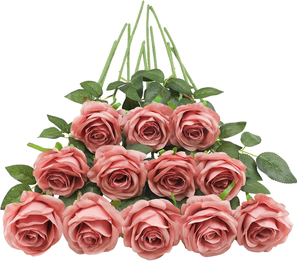 Tifuly Dusty Pink Roses Artificial Flowers -12 Pcs Long Stem Silk Roses, Realistic Fake Roses with