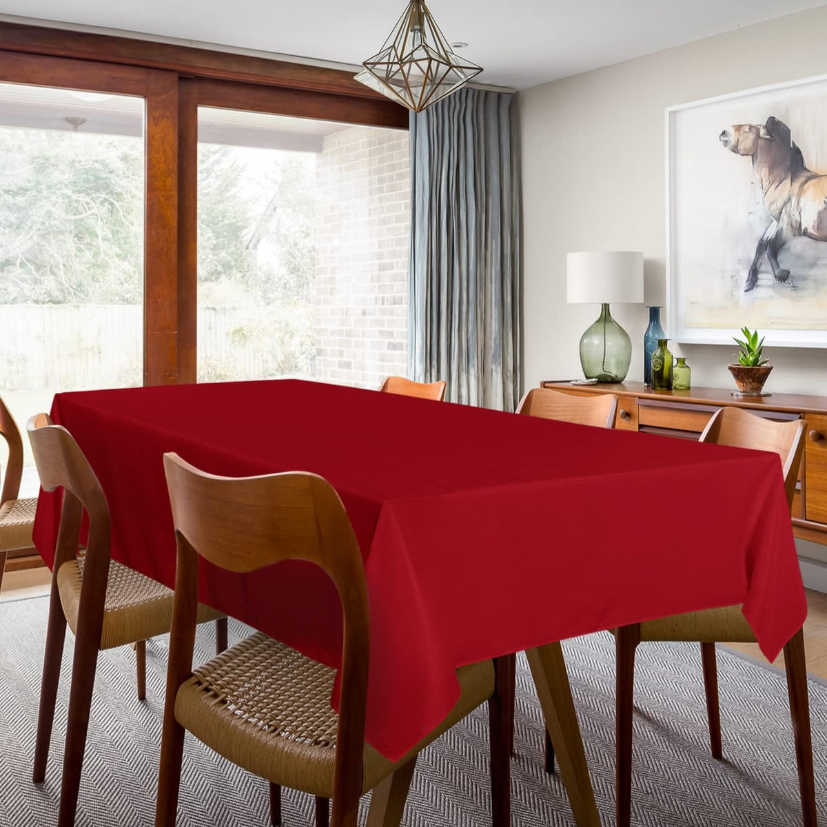sancua 2 Pack Red Tablecloth 60 x 120 Inch, Rectangle 8 Feet Table Cloth - Stain and Wrinkle