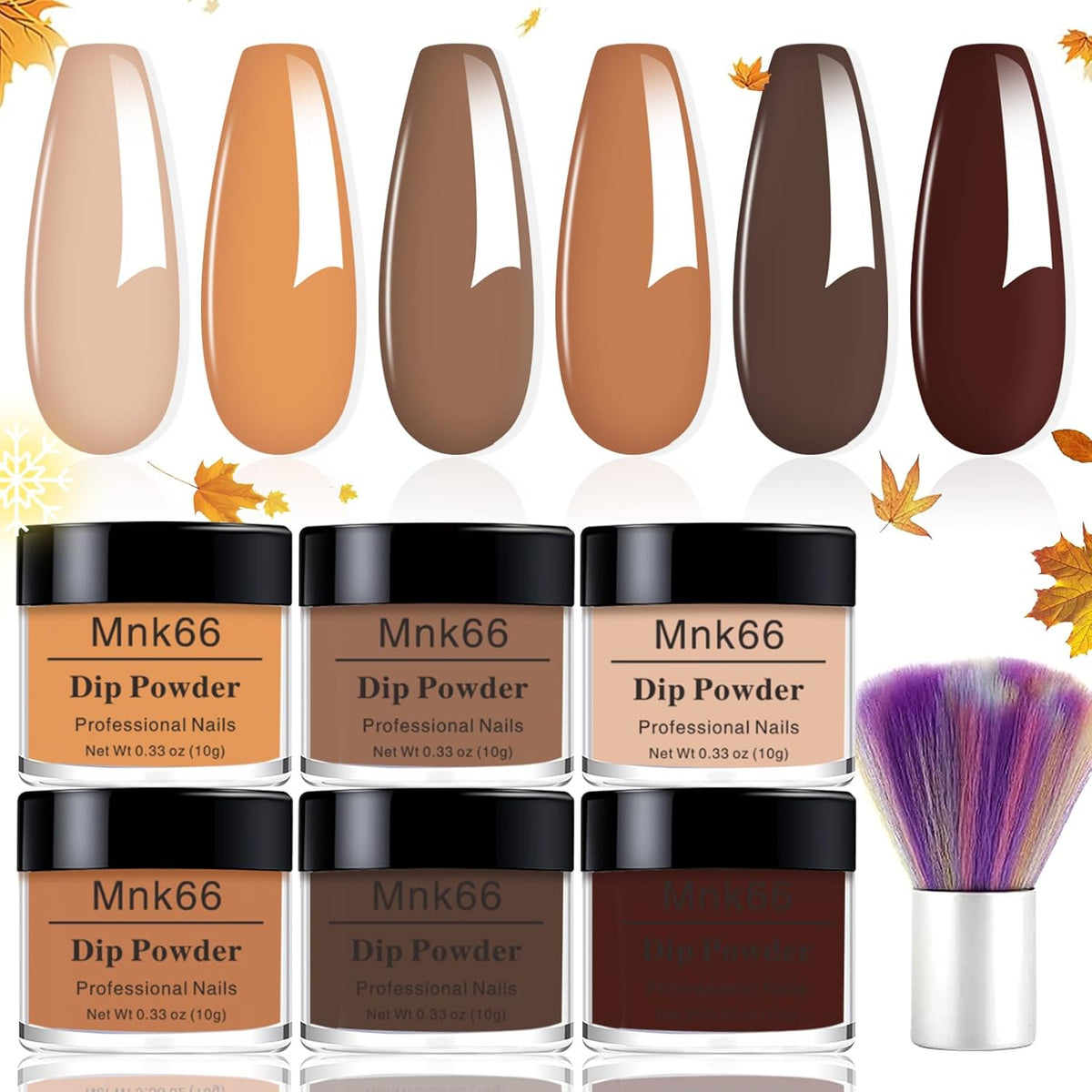 6 Colors Dip Powder Set, Nude Brown Dipping Powder Color Set, Glossy Nail Art Manicure DIY Salon
