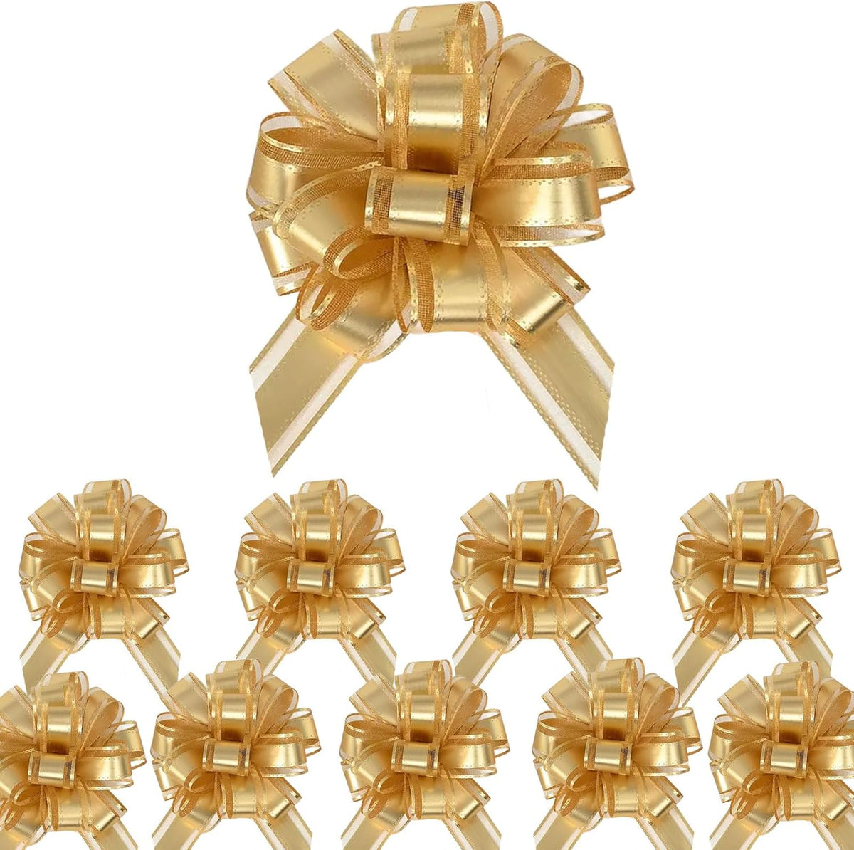 Small Pull Bows, 10 PCS 4 Inch Gold Gift Bows for Wrapping,Basket, Wedding,Birthday Party,Flower