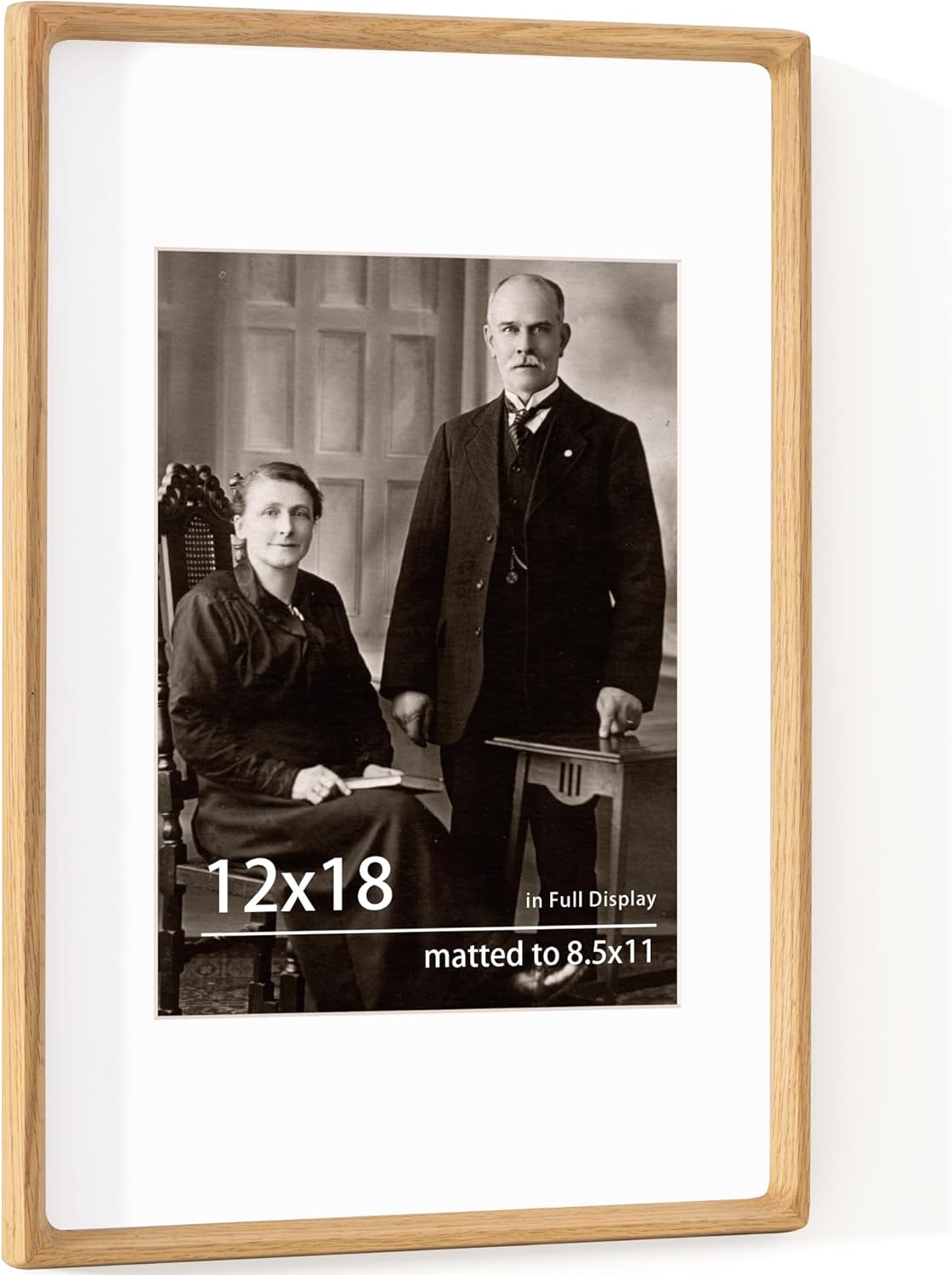 12x18 Frame USA-Sourced Natural Oak Wood Solid Wood Photo Frame Handcrafted Rounded Corner with Mat