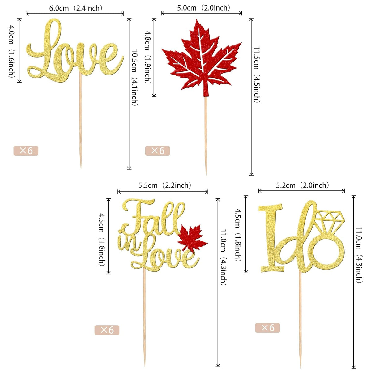 24 PCS Fall in Love Cupcake Toppers Glitter Maple Leaves Love I Do Cupcake Picks Fall Theme Wedding