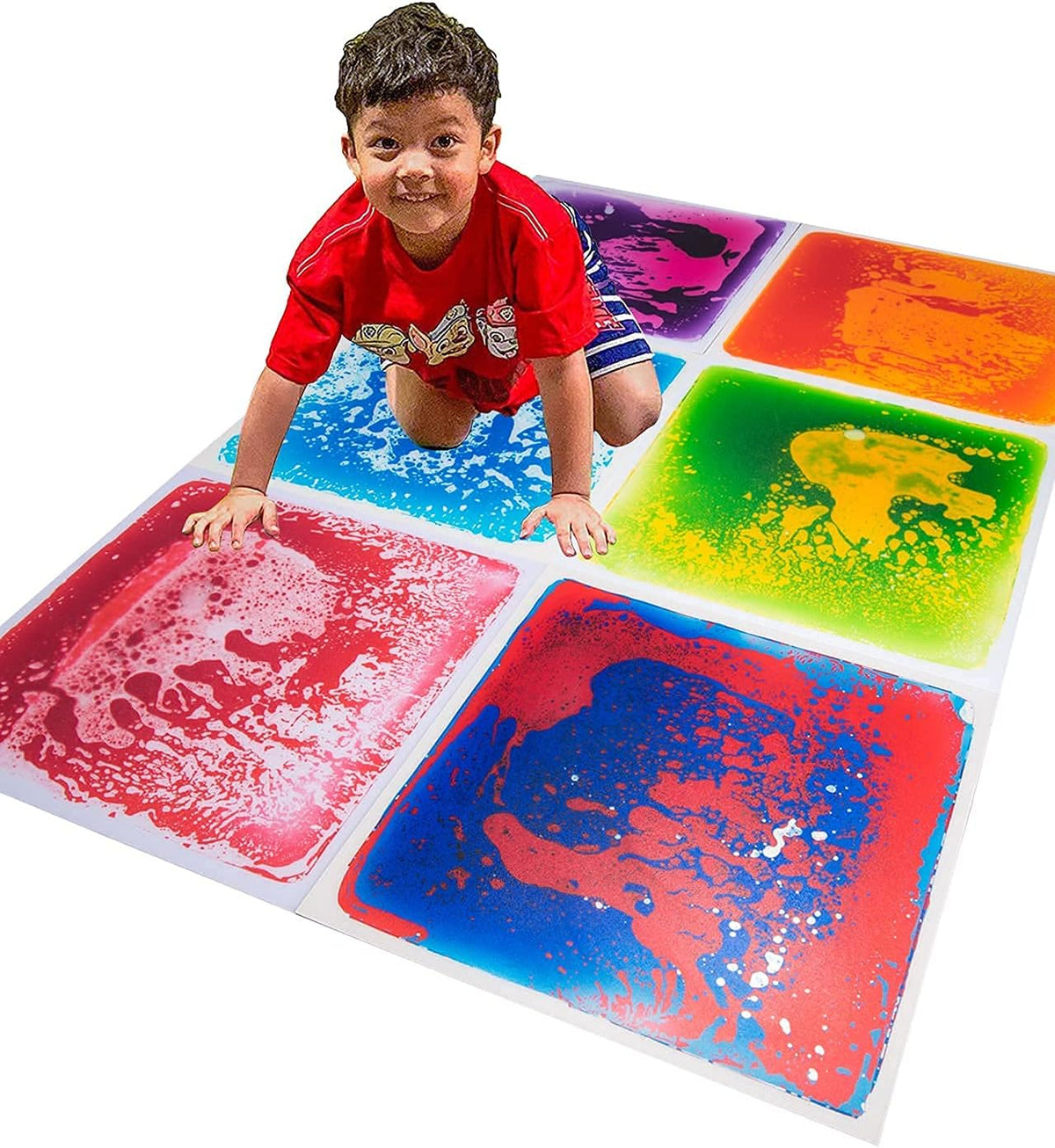 Art3d 6-Tile Sensory Room Tile Multi-Color Exercise Mat Liquid Encased Floor Playmat Kids Play