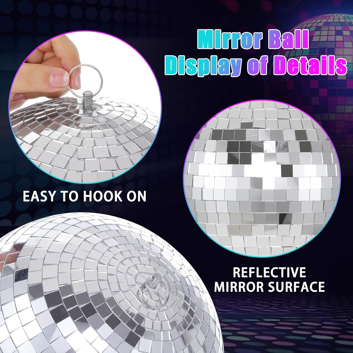 Large Mirror Disco Ball Bright Hanging Disco Ball: 6 Pcs Silver Reflective Mirror Ball - Disco