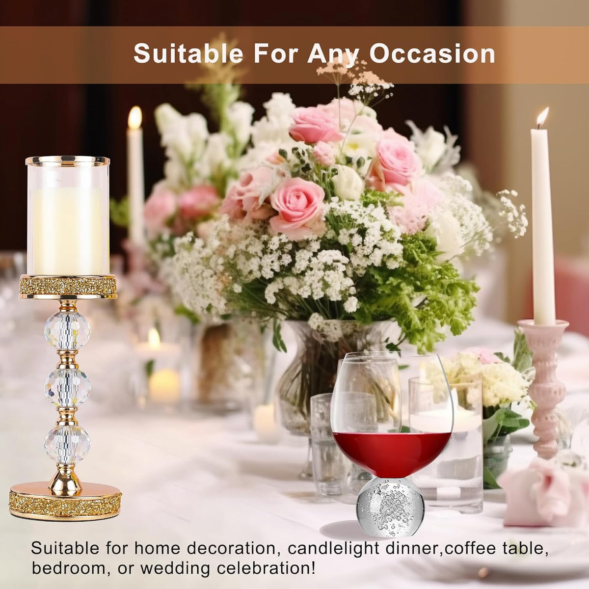 Hurricane Glass Candle Holders, Gold Pillar Candle Holders for Pillar Candle, Magnetic Glass Cover