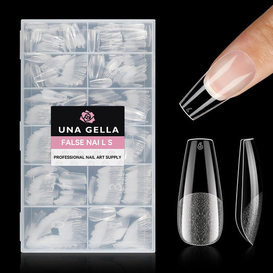 UNA GELLA Medium Coffin Nails Tips 504pcs - Gel Nail Tips Coffin Acrylic Full Cover Pre-buff Soft