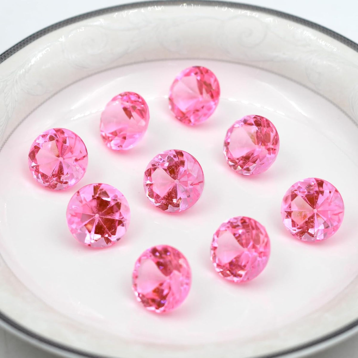100 PCS Acrylic Diamond Gems, Pink Acrylic Diamonds 1 Inch Acrylic Gemstones Vase Filler Fake Gems