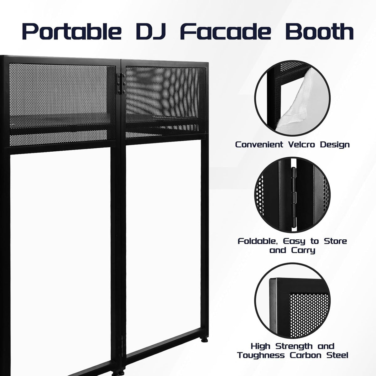 Portable DJ Booth 40" x 20", DJ Facade Table with Black/White Light Scrims, Foldable DJ Stand for