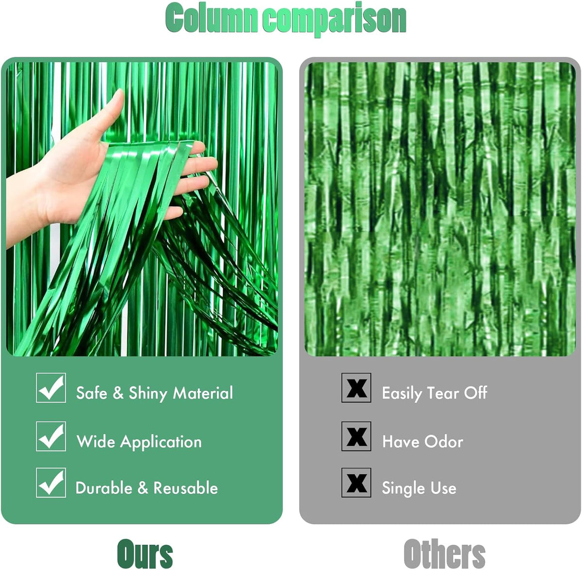 CANREVEL 2 Pack 3.3x8.2 Feet Foil Fringe Backdrop Curtains, Green Tinsel Streamers Birthday Party