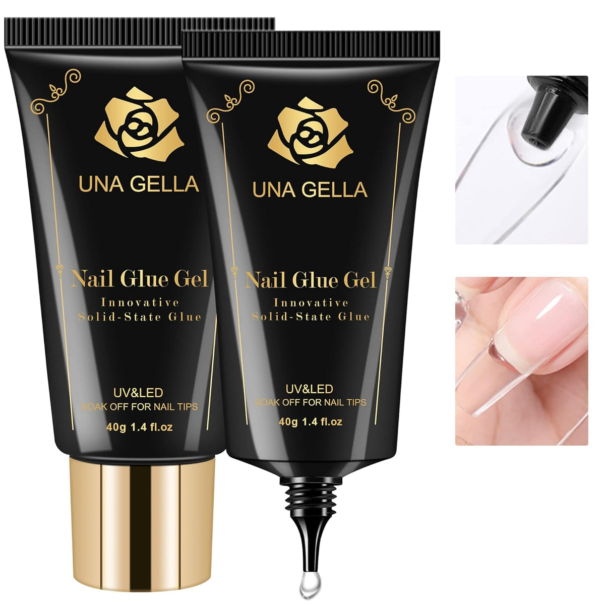 UNA GELLA Gel Nail Glue 80g Super Strong U V Solid Soft Gel Lamp Curing Needed Nail Glue 40g*2 for