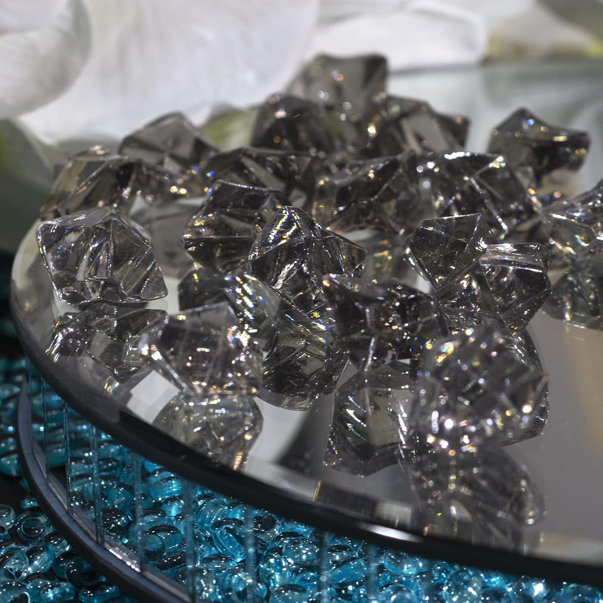 HappyFiller Halloween Decoration 160 Pack Gray Fake Crystal Ice Stone,Acrylic Rocks Gems,Grey Vase