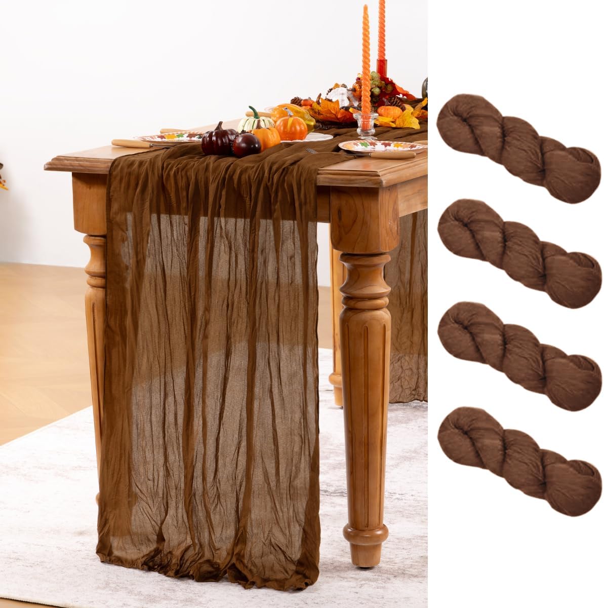 Brown Cheesecloth Table Runner Tan 4 Pack Fall Table Runners Boho Gauze 120 Inches Marron Cheese