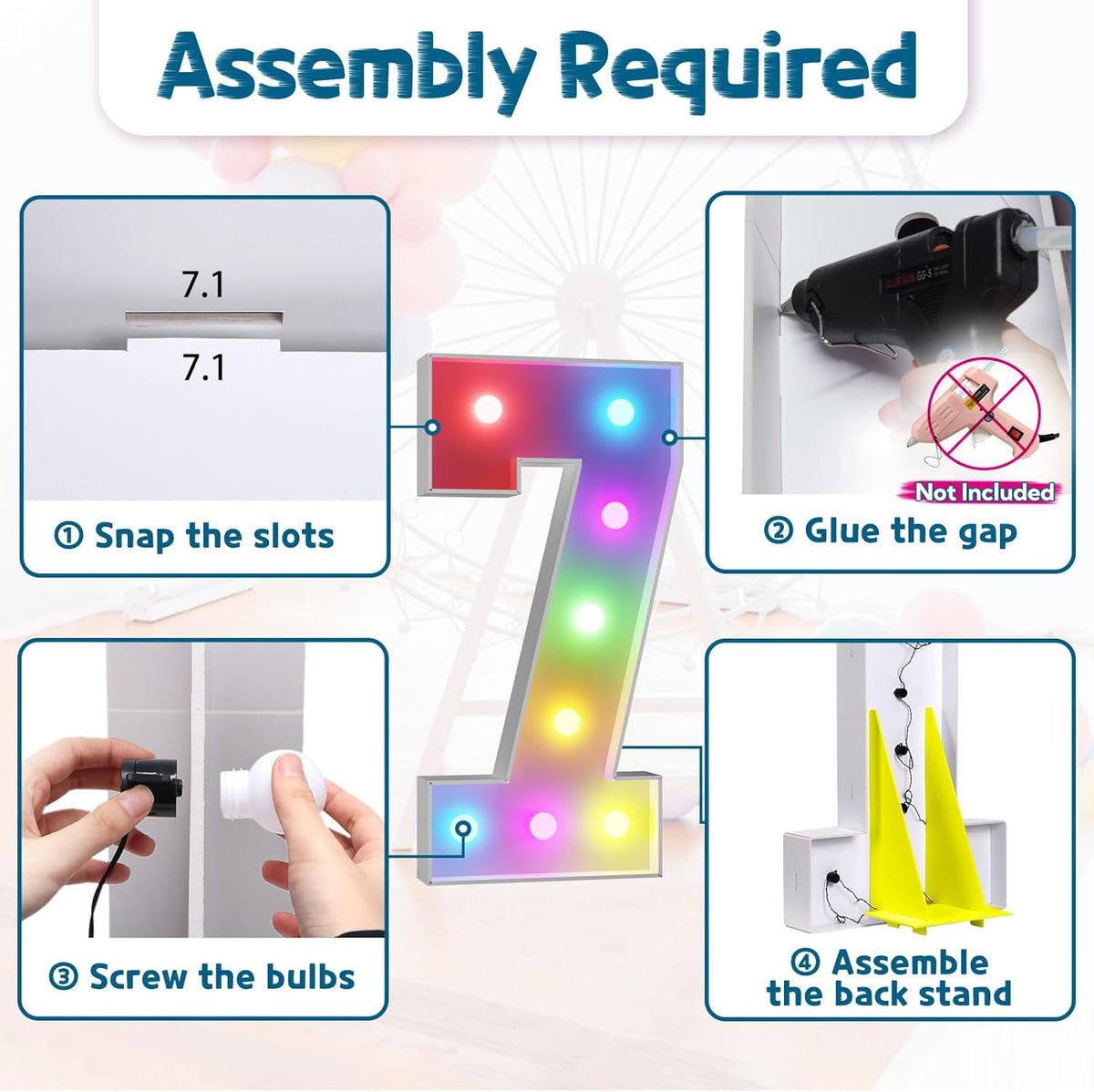imprsv 3FT Colorful Marquee Numbers,18 Colors Number 7 with Remote, Light Up Numbers Sign for 70th